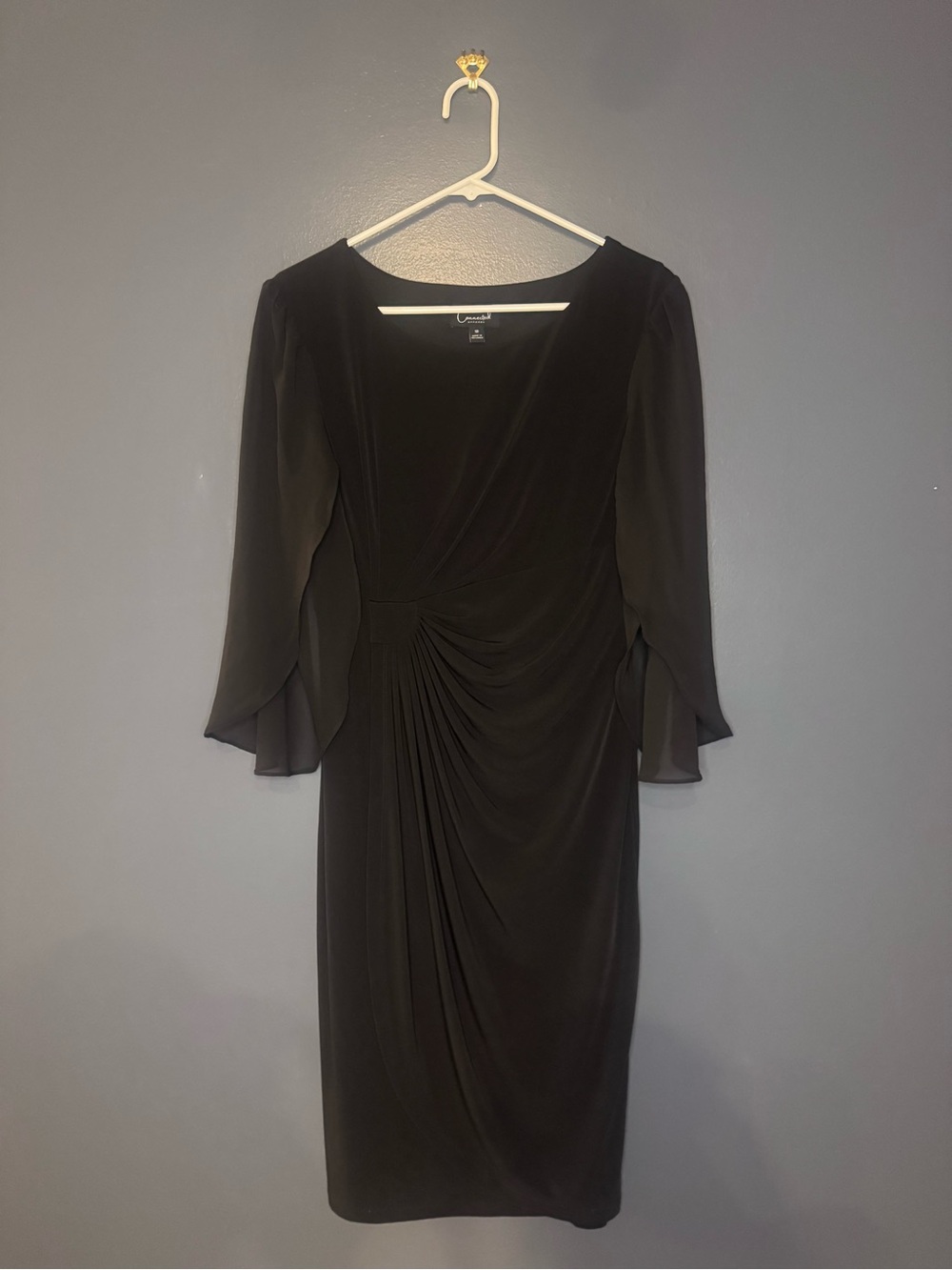 connected apparel Black Gathered Sheath Dress with Flutter Sleeves